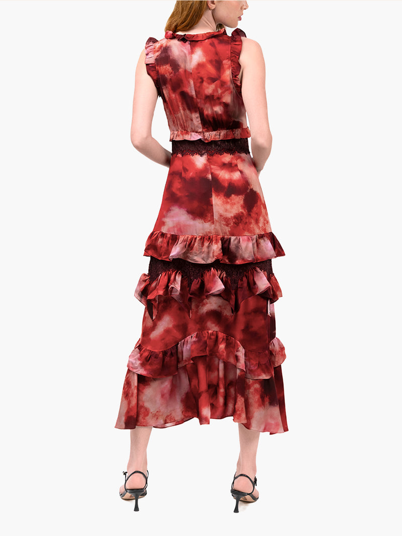 Watercolor Blooms Lace Viscose Maxi Dress