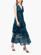 Watercolor Blooms Pleated Chiffon Maxi Dress