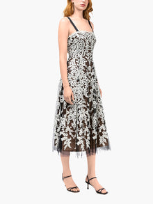 Mirrored Lace Floral Midi Dress