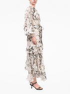 Swan Print Chiffon Belted Maxi Dress