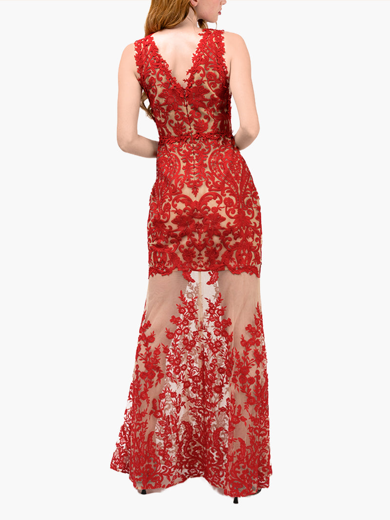 Mirrored Lace Floral Sleeveless Gown