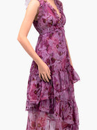 Watercolor Blooms Pleated Chiffon Maxi Dress