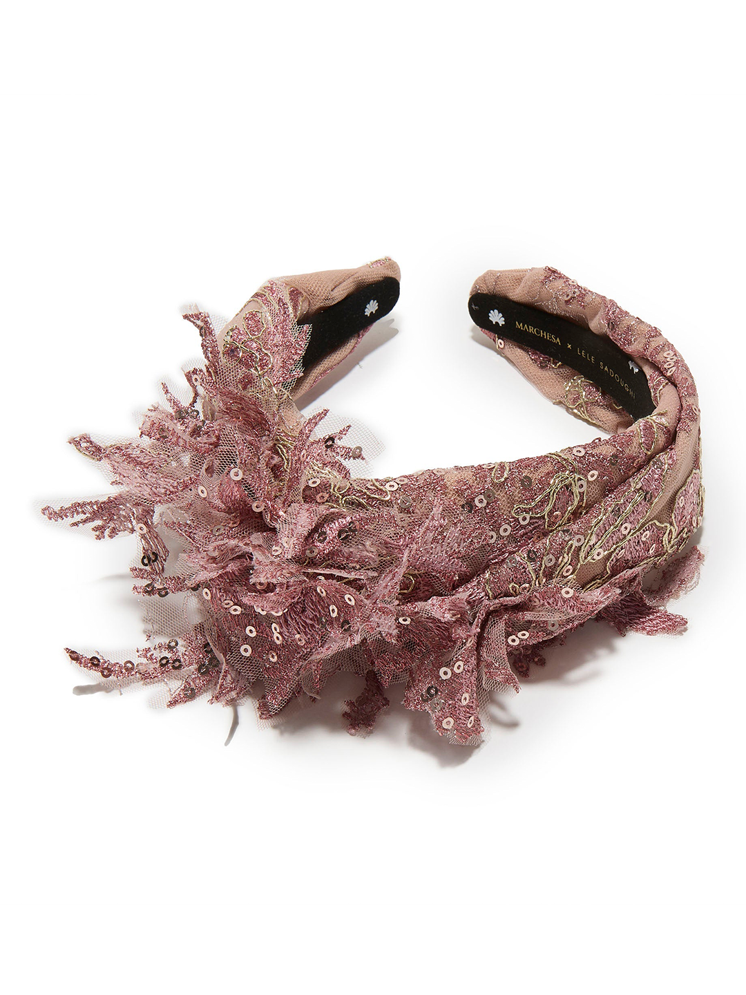 BLUSH MARCHESA COUTURE X LELE SADOUGHI ASYMMETRICAL GRETA EMBROIDERED HEADBAND