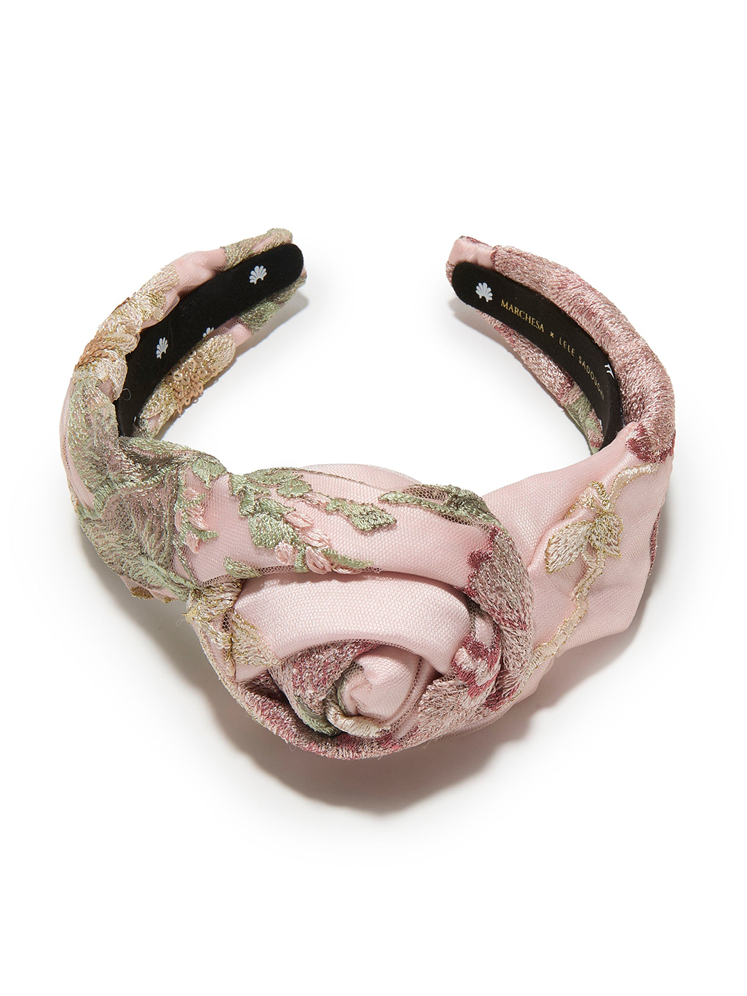BLUSH MARCHESA COUTURE X LELE SADOUGHI ROSETTE FLORAL SATIN HEADBAND