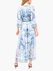 Swan Print Chiffon Gathered Maxi Dress