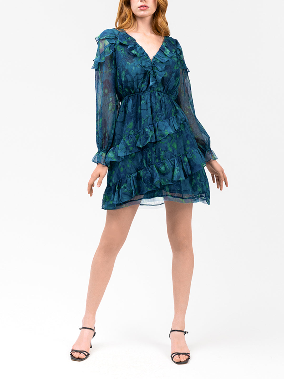 Marchesa Notte Pleated Long Sleeve Chiffon Mini Dress Marchesa Notte Pleated Long Sleeve Chiffon Mini Dress