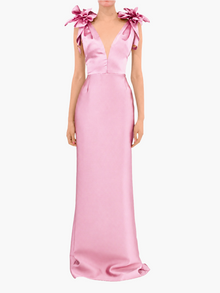 Spring Draped Floral Mikado Gown