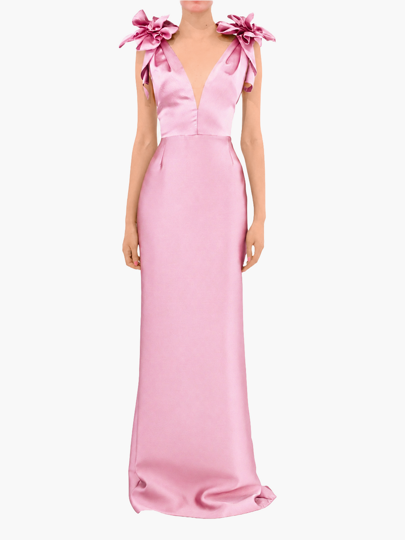 Spring Draped Floral Mikado Gown