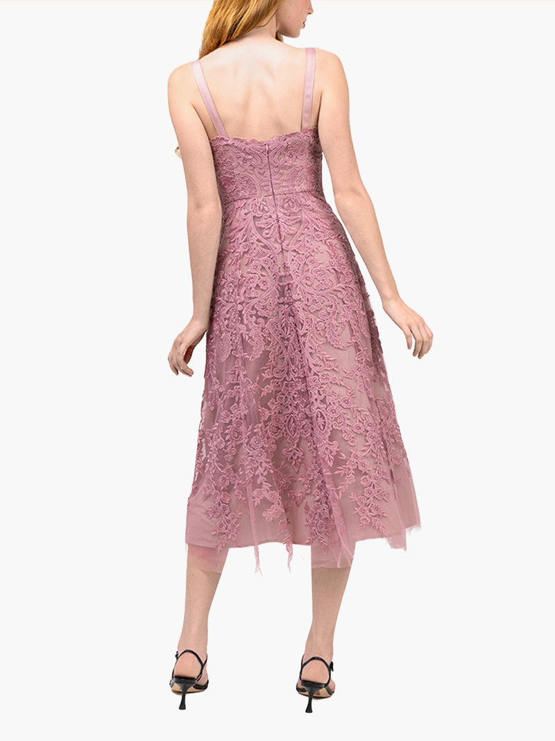 Mirrored Lace Floral Midi Dress