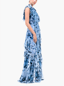 Painterly Print Sleeveless Georgette Gown