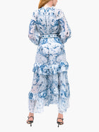 Swan Print Chiffon Belted  Maxi Dress