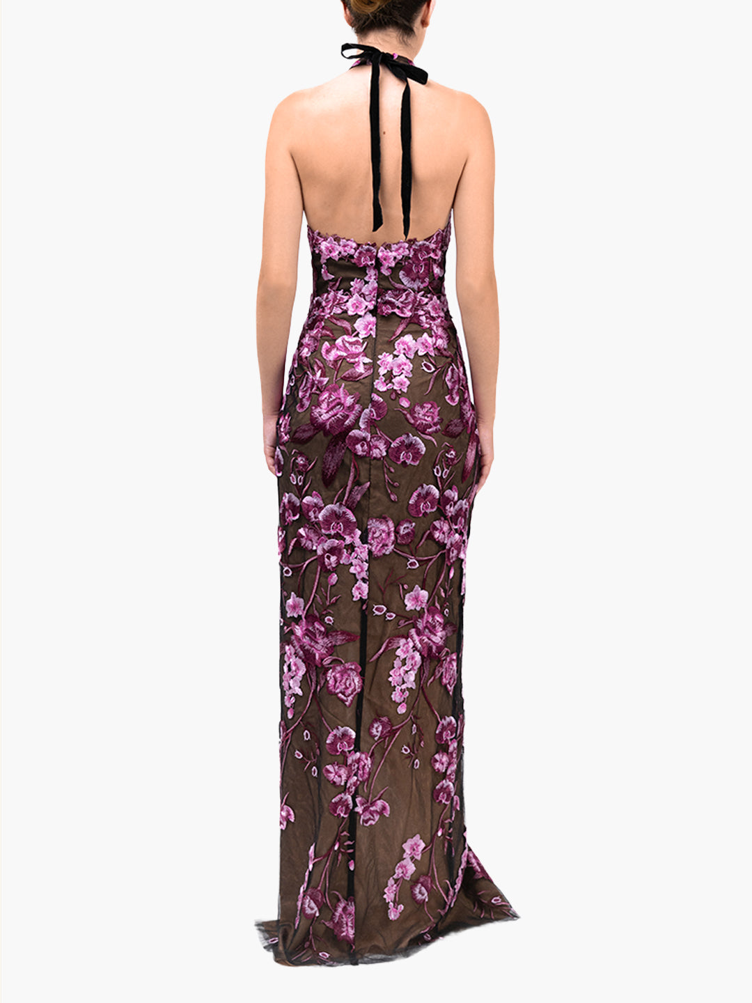 Marchesa Notte Halter Embroidered Tulle Gown