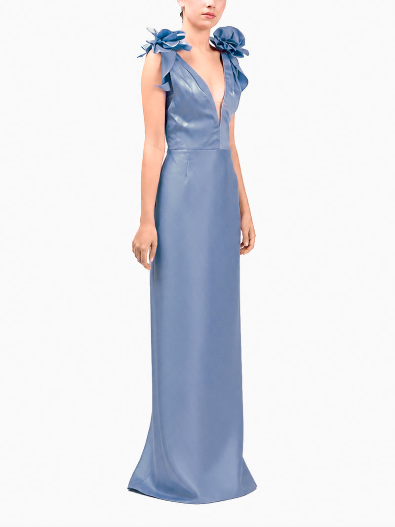 Spring Draped Floral Mikado Gown