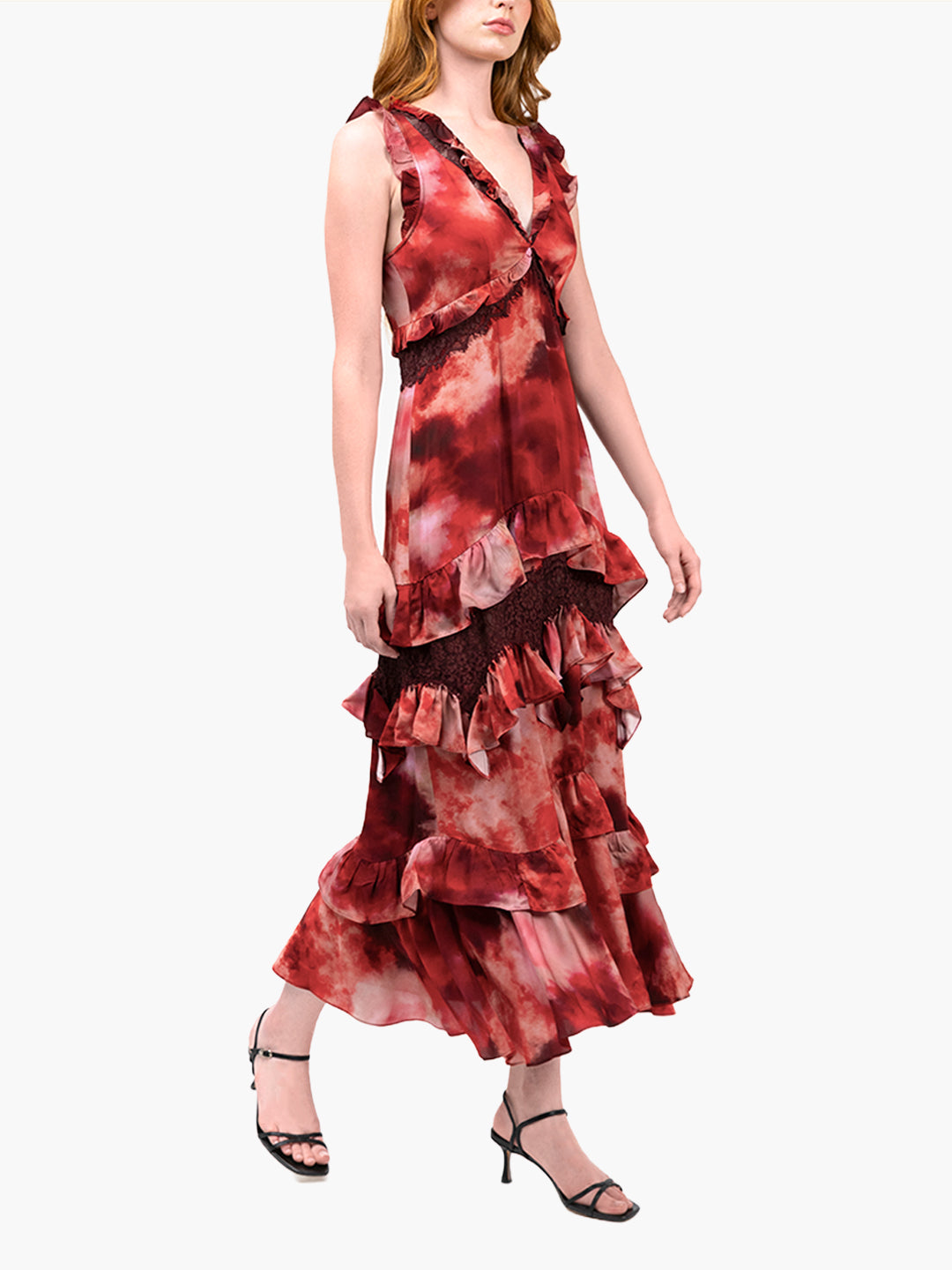 Watercolor Blooms Lace Viscose Maxi Dress