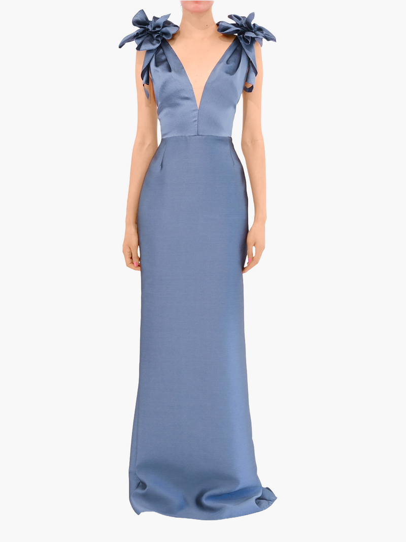Spring Draped Floral Mikado Gown