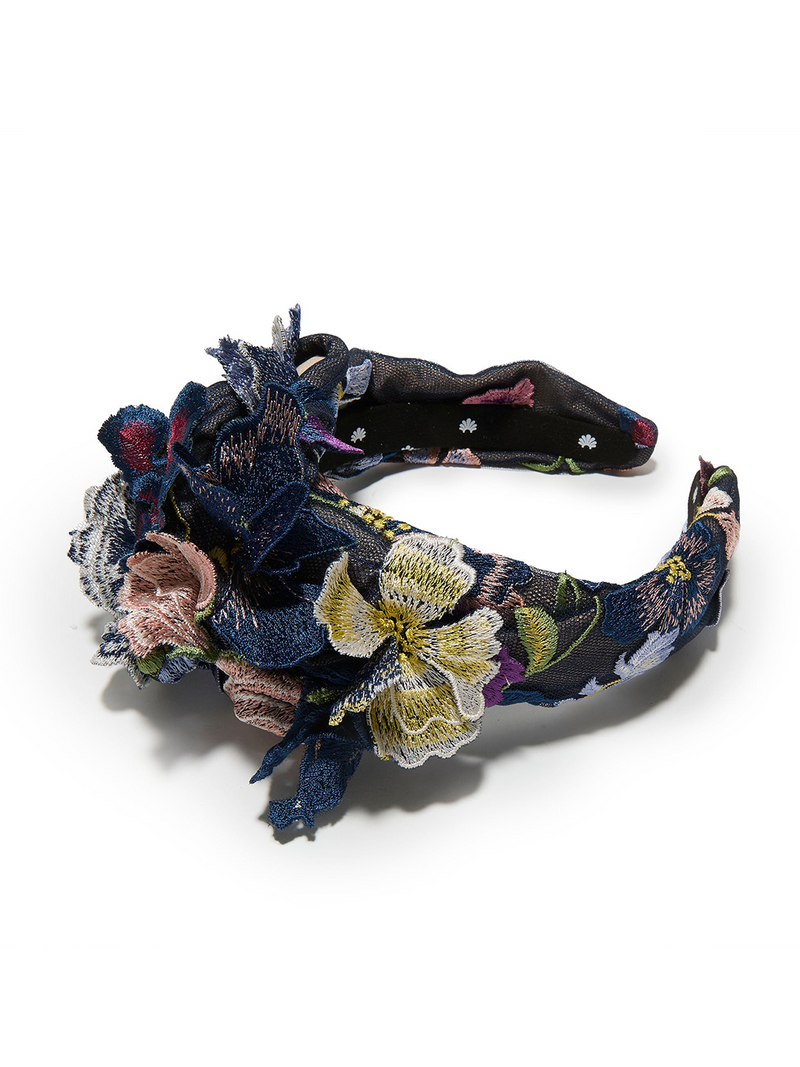 NAVY MARCHESA COUTURE X LELE SADOUGHI CRAWFORD FLORAL APPLIQUE HEADBAND