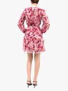 Watercolor Blooms Pleated Long Sleeve Chiffon Mini Dress