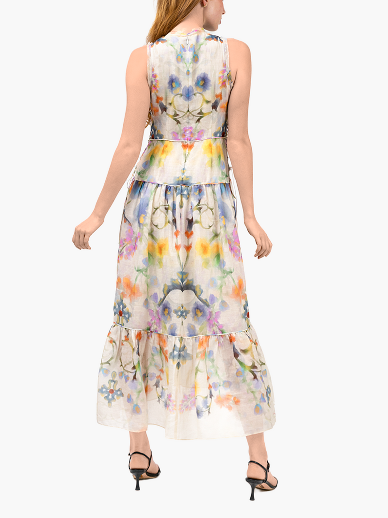 Ramie High Neck Tiered Maxi Dress