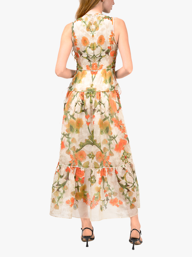 Ramie High Neck Tiered Maxi Dress