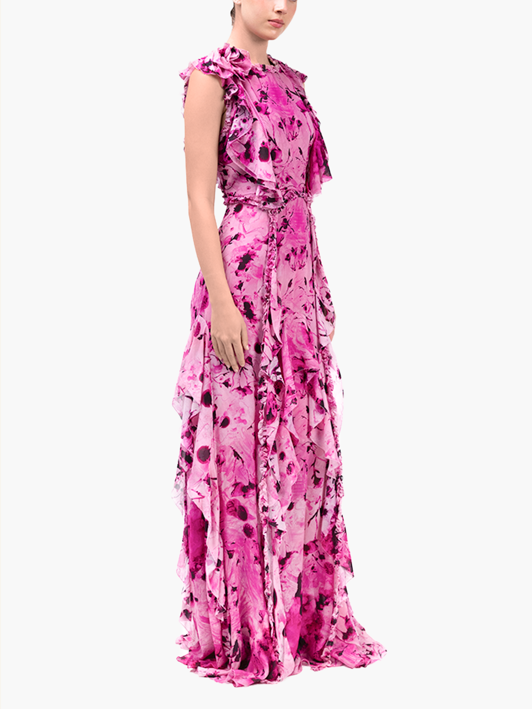 Painterly Print Sleeveless Georgette Gown