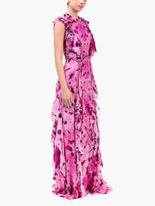 Painterly Print Sleeveless Georgette Gown