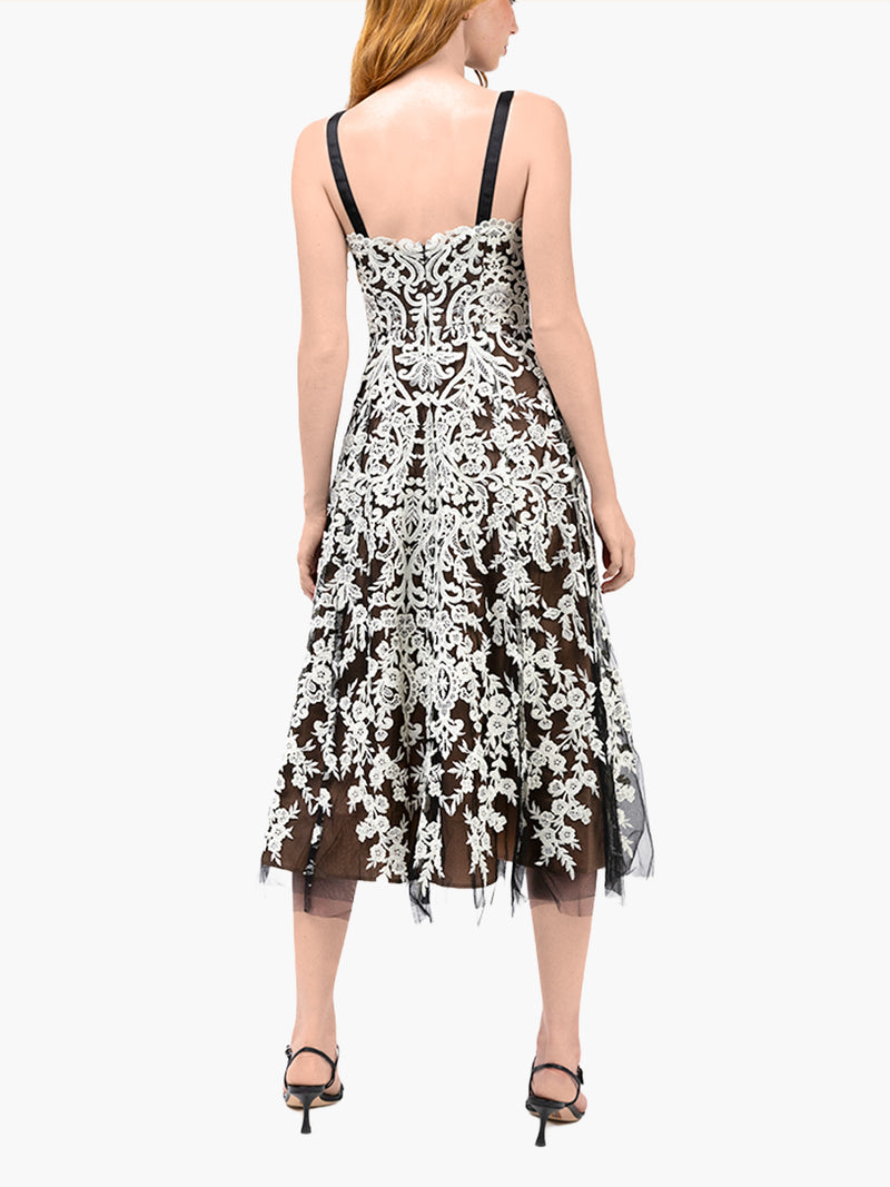 Mirrored Lace Floral Midi Dress