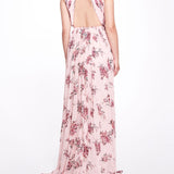 Carrara Floral Chiffon Key-Hole Halter Gown