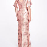 Lucca A-Line Flutter Sleeve Gown