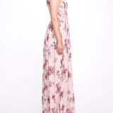 Carrara Floral Chiffon Key-Hole Halter Gown