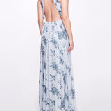 Carrara Floral Chiffon Key-Hole Halter Gown