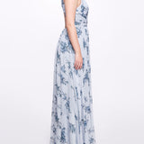 Carrara Floral Chiffon Key-Hole Halter Gown