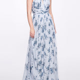 Carrara Floral Chiffon Key-Hole Halter Gown