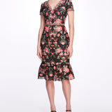 Embroidered Guipure V-neck Midi Cocktail Dress