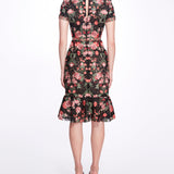 Embroidered Guipure V-neck Midi Cocktail Dress