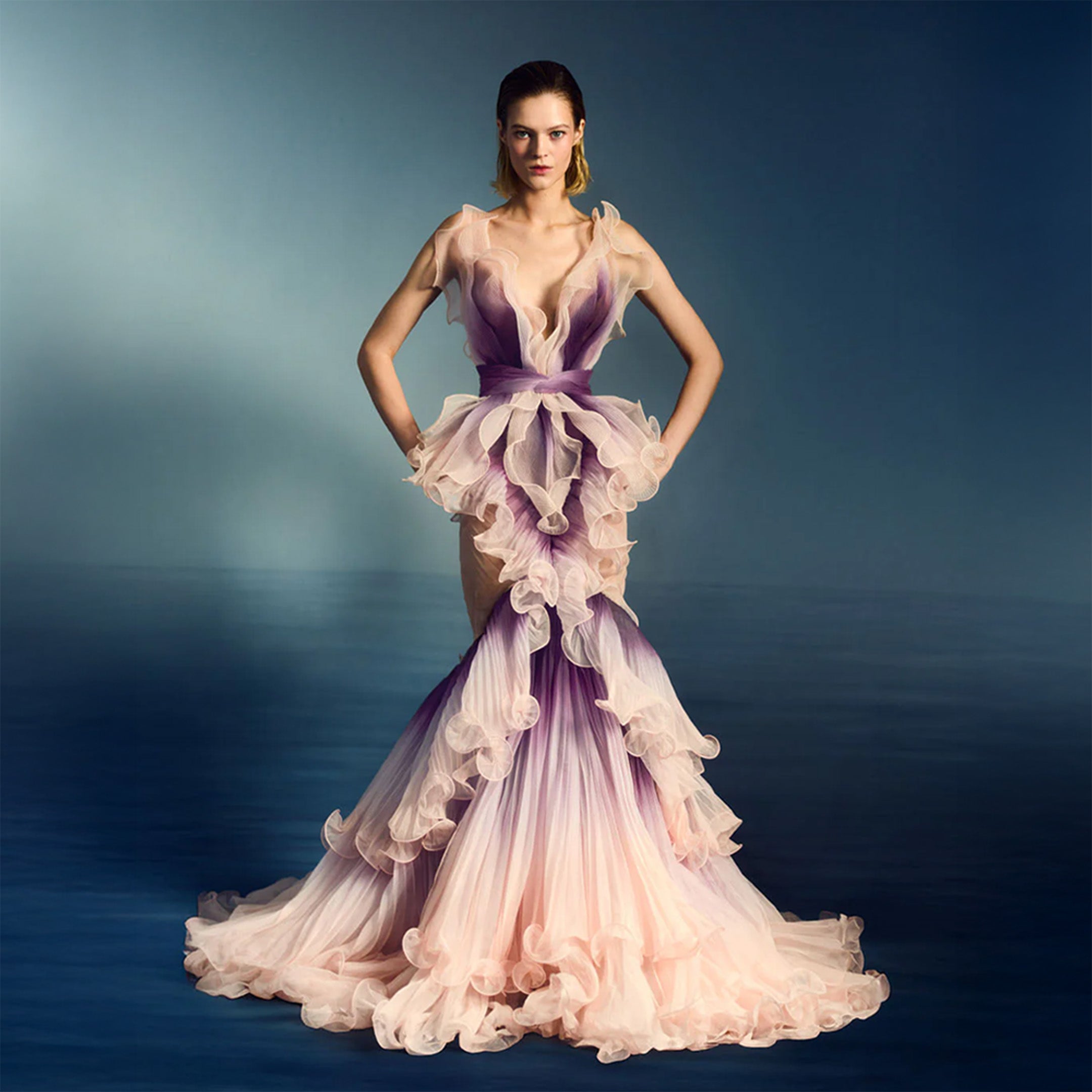 Nocturnes Long Sleeve Lace Gown – Marchesa