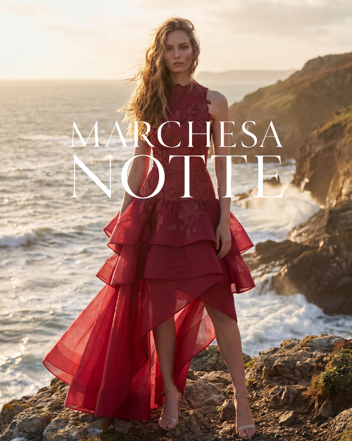 marchesa notte evening dresses Marchesa Notte V-Neck Cape Gown W/ 3D Flowers, Blue, Women's, 12, Evening Formal Gala Gowns Mother of the Bride Groom Cape & Flutter Sleeve Gowns