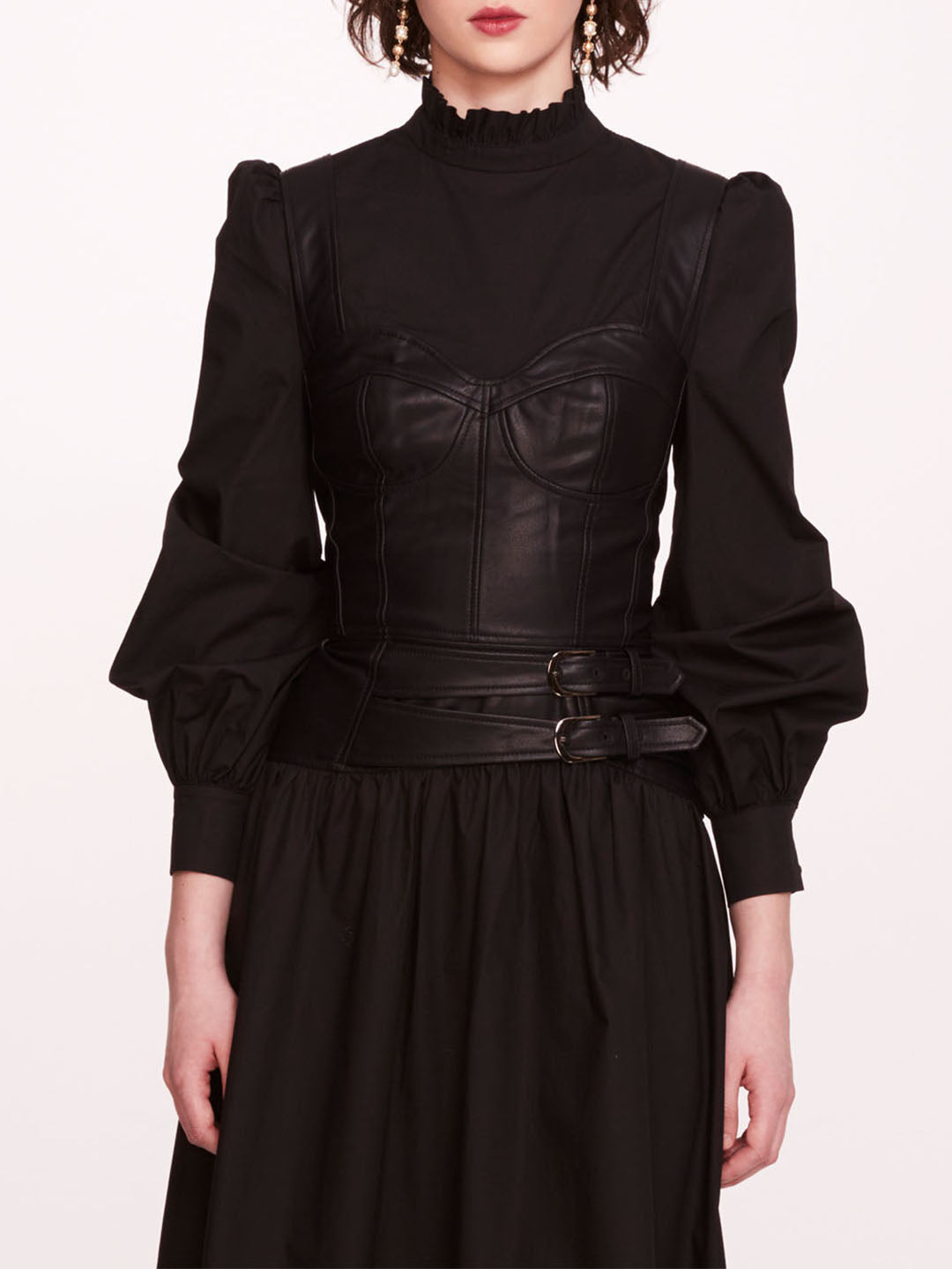 Faux Leather Poplin Corset Dress | Marchesa