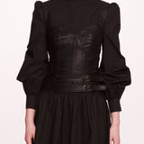 Faux Leather Poplin Corset Dress | Marchesa