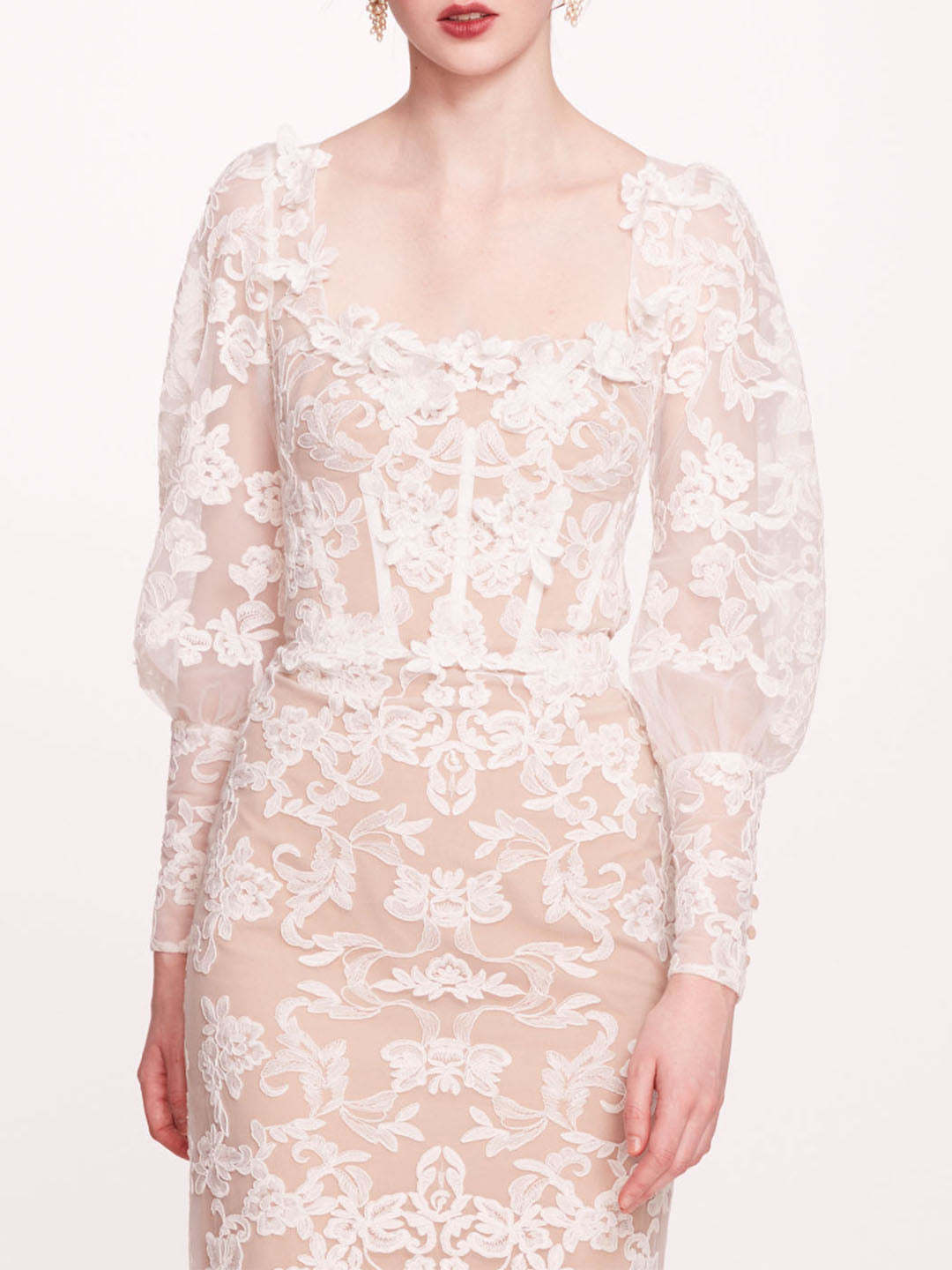 Long Sleeve Corded Midi Dress | Marchesa