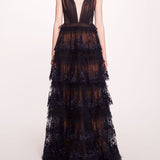 Tiered Terrarium V-Neck Gown