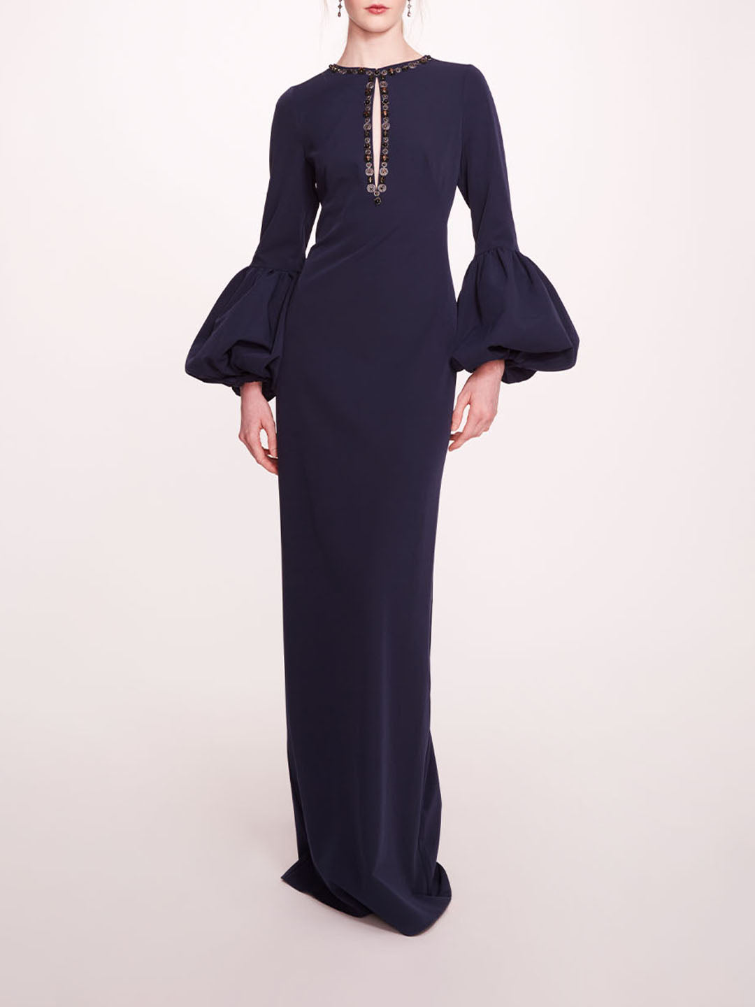 Puffed Sleeve Column Gown | Marchesa
