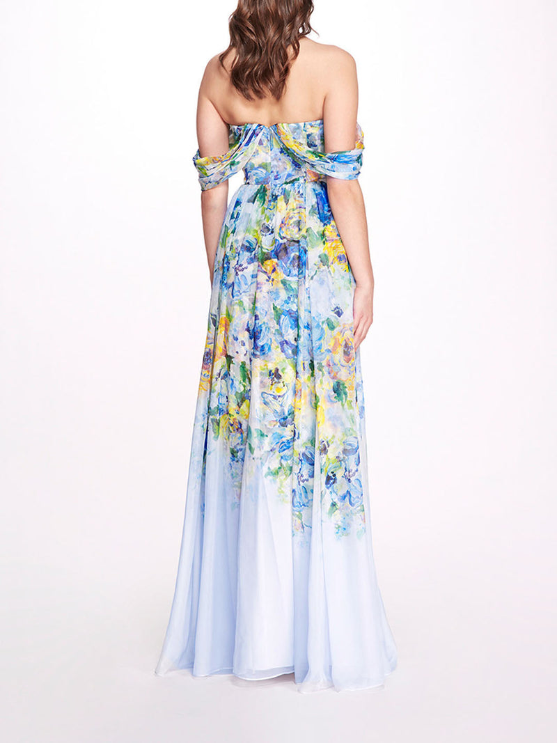 Off Shoulder Chiffon A-Line Gown | Marchesa