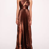 Metallic Lame Pleated Gown | Marchesa