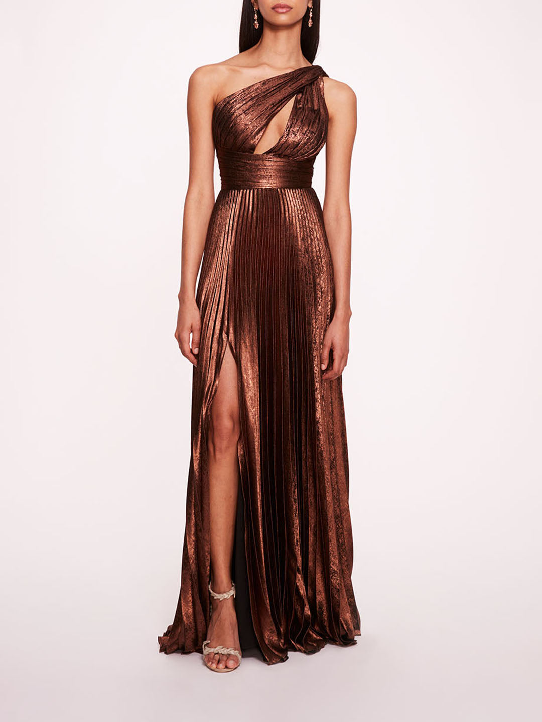 Metallic Lame Pleated Gown | Marchesa