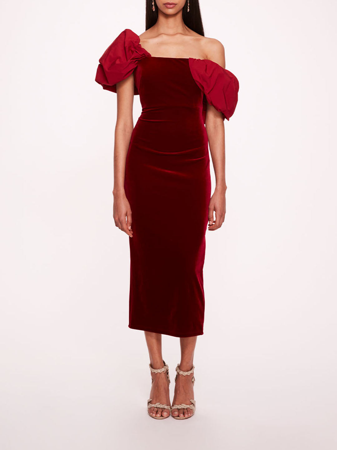Asymmetrical Velvet Midi Dress | Marchesa