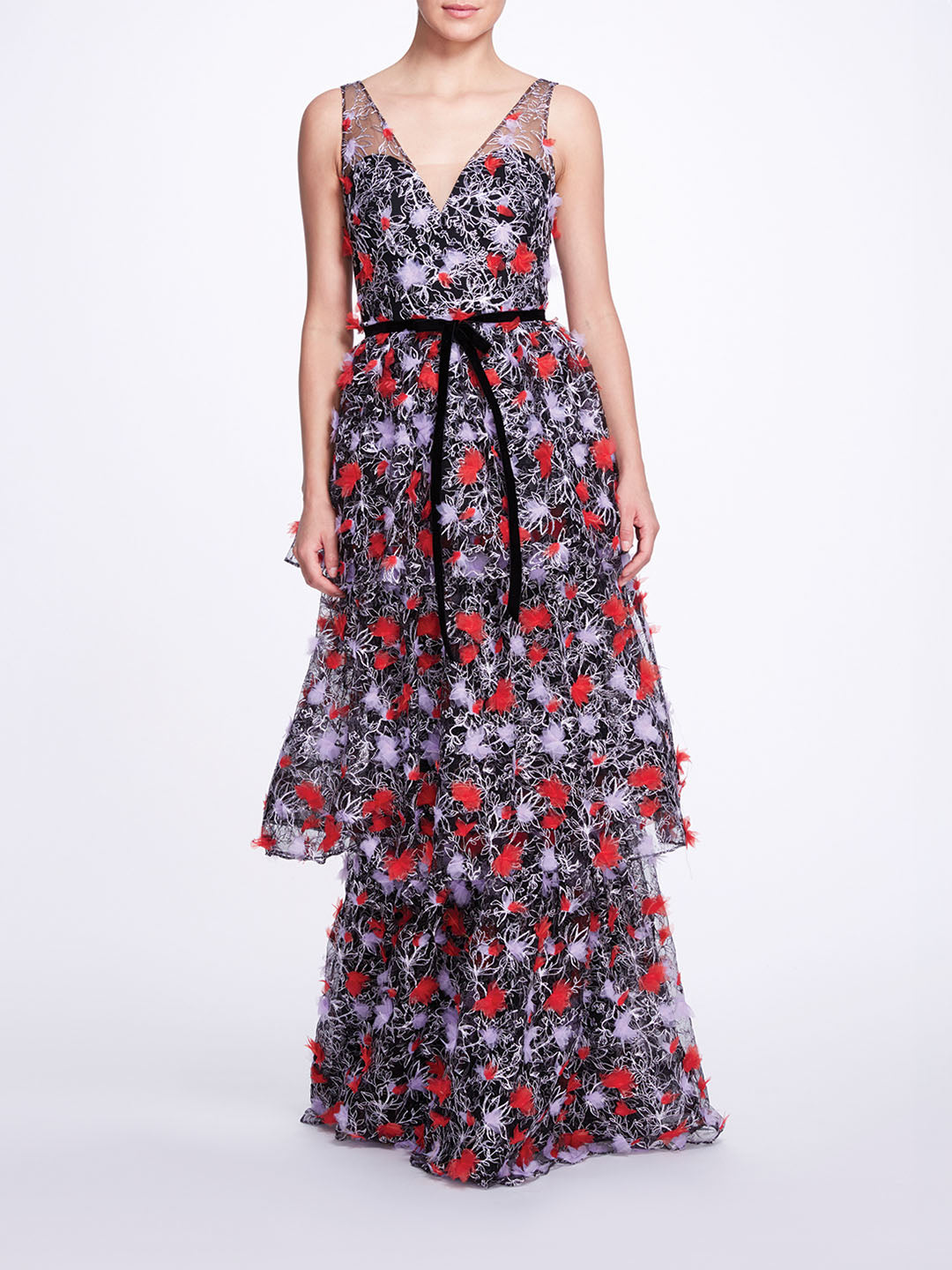 Tiered Embroidered Floral Gown | Marchesa