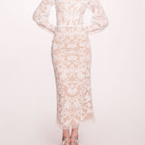 Long Sleeve Corded Midi Dress | Marchesa