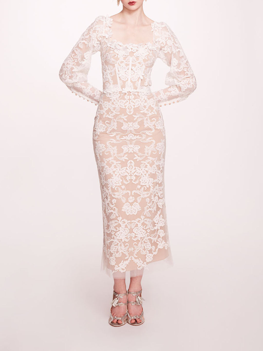 Long Sleeve Corded Midi Dress | Marchesa