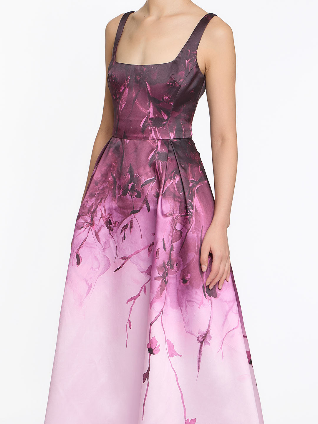 Floral Printed Mikado Midi Dress – Marchesa