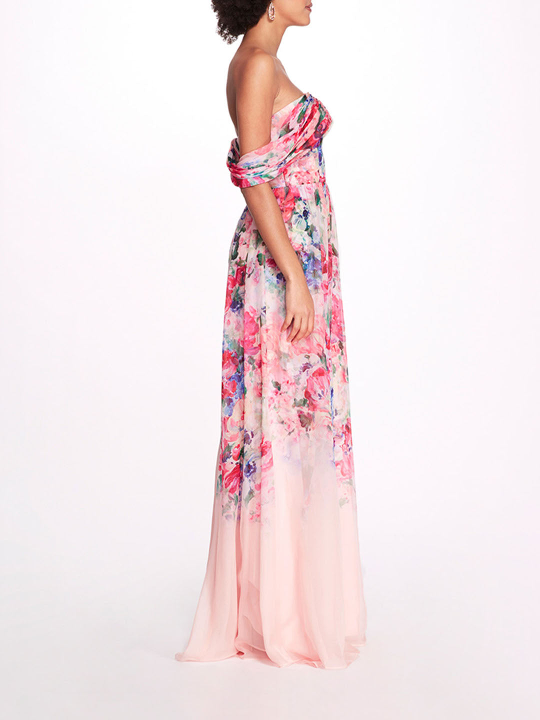 Off Shoulder Chiffon A-Line Gown | Marchesa